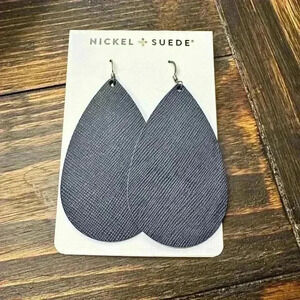 NWT Navy Baby Leather Nickel + Suede Teardrop Earrings
